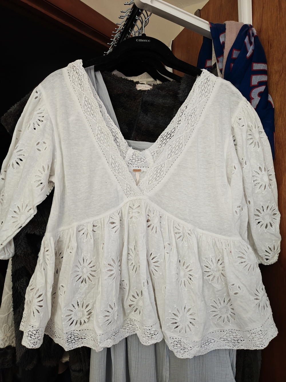 Free People Boho White Eyelet Lace Peasant Tunic